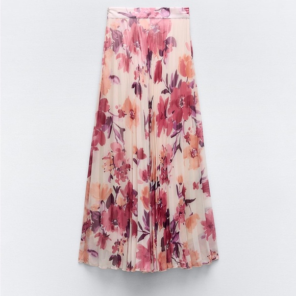 Zara metallic thread floral print pleated midi skirt 9878/055 - Picture 7 of 12